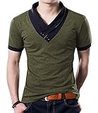 YTD 100% Cotton Mens Casual V-Neck Button Slim Muscle Tops Tee Short Sleeve T- Shirts (US Medium, Army Green)