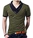 YTD 100% Cotton Mens Casual V-Neck Button Slim Muscle Tops Tee Short Sleeve T- Shirts (US Medium, Army Green)