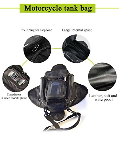 Meago Motorcycle Tank Bag, Hkim Waterproof Accessories Bags with Strong Magnetic Motorbike Bag for Honda Yamaha Suzuki Kawasaki Harley, Black (Tank Bag)