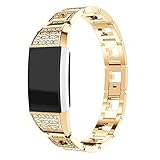 Zinc alloy Watch Band For Fitbit Charge 2, Metal Replacement Bracelet Adjustable Fitbit charge 2 Bands with Rhinestone (Gold)