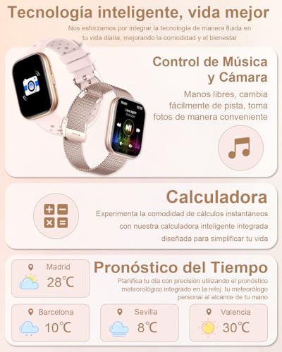 Smart Watch Woman Small with 4 Straps 1.75" Smartwatch Woman with Calls Bracelet Activity Heart Rate Sleep SpO2 Female Function 120+ Sports Modes Gift iOS Android, Rose Gold