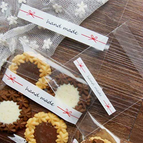 Aboonlys Handmade Cookie Bags 100 PCS, Cute Bowknot Self Adhesive Plastic Candy Bags for Wedding Cookie Birthday Cake Pops Gift Candy Buffet Supplies, with Mysterious Gifts 2.75 x 2.75in