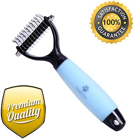 Dog Dematting Brush Pet Grooming Detangling Deshedding Comb Tool with 2 Sided Undercoat Rake Detangler for Dogs &amp; Cats ¨C Effectively Removes Mats and Tangled Hair, EXTRA COMFORTABLE HANDLE
