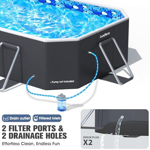 Luxfero Rectangular Tubular Pool with Canopy, Large Foldable Above Ground Pool, Metal Frame Thickened Tubular Pool, Easy to Store & Exhaustion Pool for Garden and Family, 228 x 127 x 50 cm