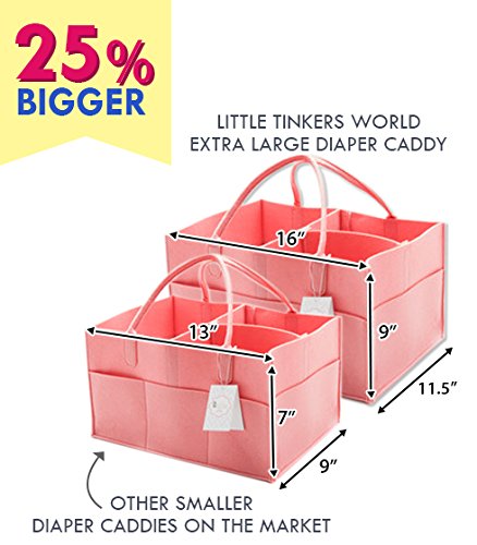 Little Tinkers World Baby Diaper Caddy & Extra Large Organizer for Diapers, Wipes & Nursery Storage Bin – Pink - Thumbnail 4