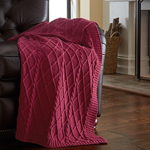 Amrapur 5HCBL478-RED-ST 100% Cotton Oversized Cable Diamond Knit Throws Cherry Red,,Standard