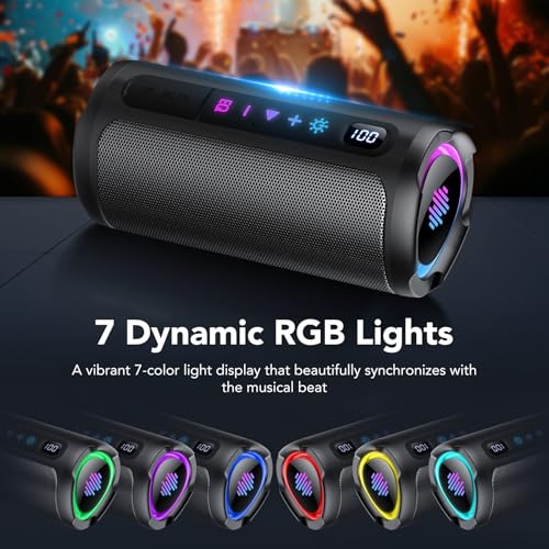 aowoka Enceinte Bluetooth Puissante sans Fil avec Lumière LED, Écran Numérique Haut-Parleur Portable 20W, Basses Améliorées, Autonomie 20H, Bluetooth 5.4, Étanche IPX7, pour Voyage/Sport/Fête