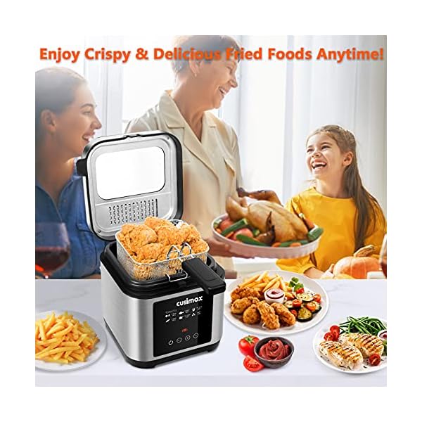 CUSIMAX-25L-Deep-Fat-Fryer-1200W-Touchscreen-Compact-Deep-Fryer-with-Timer-and-Temperature-Control-Stainless-Steel-Basket-and-Viewing-Window-Removable-Lid-Non-Stick-Oil-Tank-SilverBlack CUSIMAX 2.5L Deep Fat Fryer, 1200W Touchscreen Compact Deep Fryer with Timer and Temperature Control, Stainless Steel…