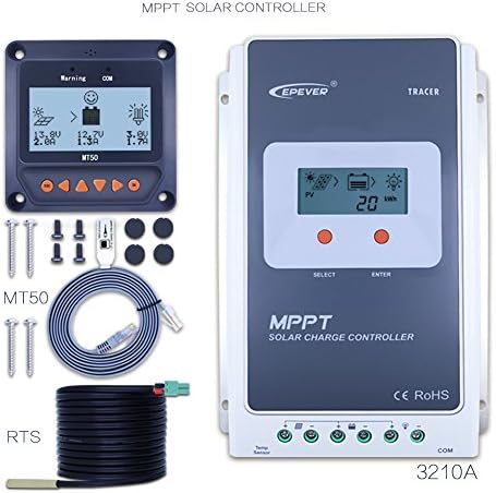 PowMr 40amp 30amp Mppt Solar Charge Controller 12V 24Volt Outdoor 100V Input Tracer 3210A+Remote Meter MT50 Solar Charger with LCD display for rv and campe (3210A+MT50+RTS)