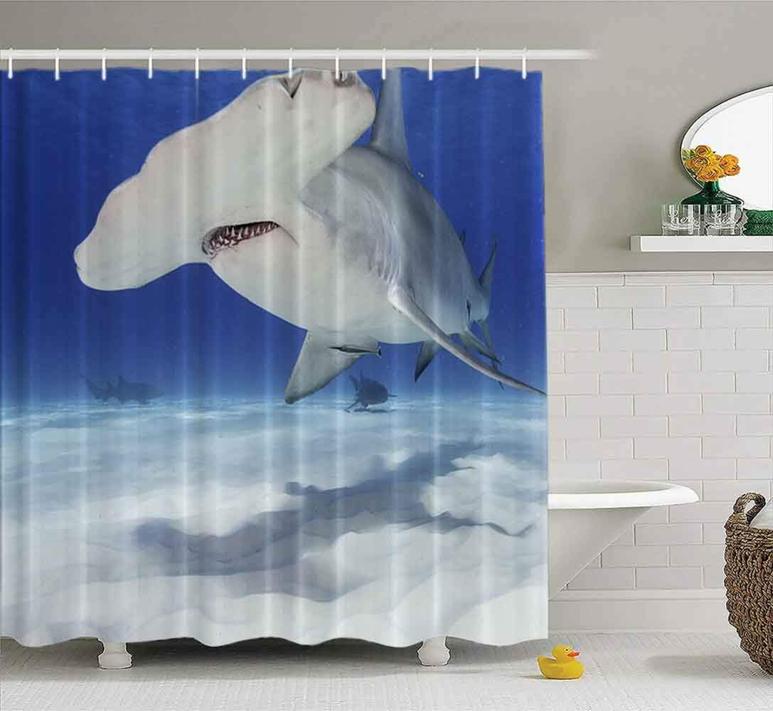 Tooperue Baby Shower Curtain, Shower Curtain for Bathroom with Hooks School of Sharks Circling from Above 78×72 Inch,Eco-Friendly,No Oder,Waterproof