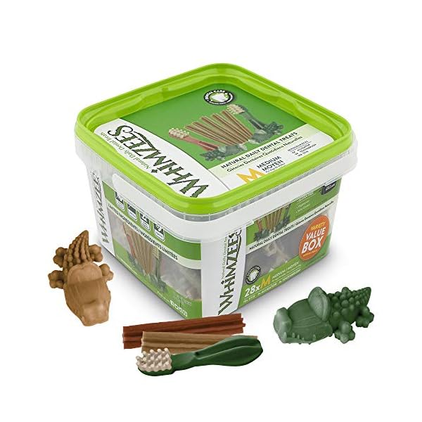Whimzees-Natural-Dental-Dog-Chews-Long-lasting-Variety-Box-Mixed-Shapes-Medium-28-Pieces WHIMZEES By Wellness Variety Box, Mixed Shapes, Natural and Grain-Free Dog Chews, Dog Dental Sticks for Medium Breeds…