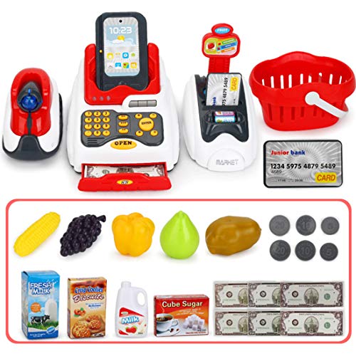 ANNA SHOP 24Pcs Kasse Spielzeug Kinder Supermarkt Spielzeug Supermarktkasse mit Scanner Rollenspiel Kinderkasse… – Bild 4