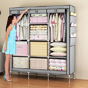 HOUZIE 70 inch Portable Wardrobe Cabinet Collapsible Clothes Storage Rack DIY (Random Color)