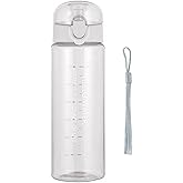 Lizbin Water Bottle Sports Water Bottle, Reusable Clear Water Bottle, Plastic Water Bottles with Carrying Strap, Leak-Proof Flip Top Drink Bottles for Travel Gym (26oz, White)