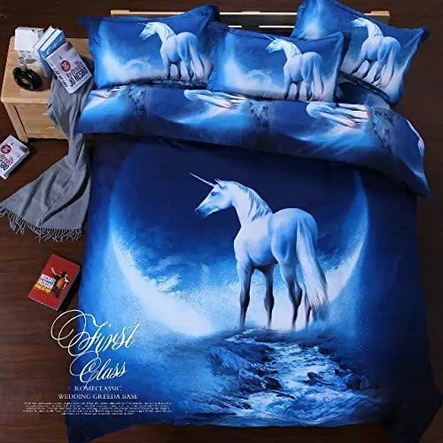 Sandyshow Galaxy Unicorn 3PC Duvet Cover Sets Pegasus Out Space Bedding Full/Queen Size For Kids, Wrinkle, Fade, Stain Resistant, Hypoallergenic (Full/Queen, Unicorn)