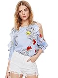 Floerns Women's Cold Shoulder Casual Print Ruffle Blouse Top