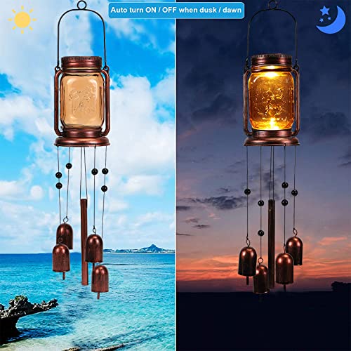 Gthmine Solar Wind Chimes for Outside,Mason Jar Wind Chime Light,Waterproof Windchimes for Garden,Patio Decor,Memorial Wind Chimes,Birthday Gift for Mom,Wife,Grandma,Neighbors (1 Pack)