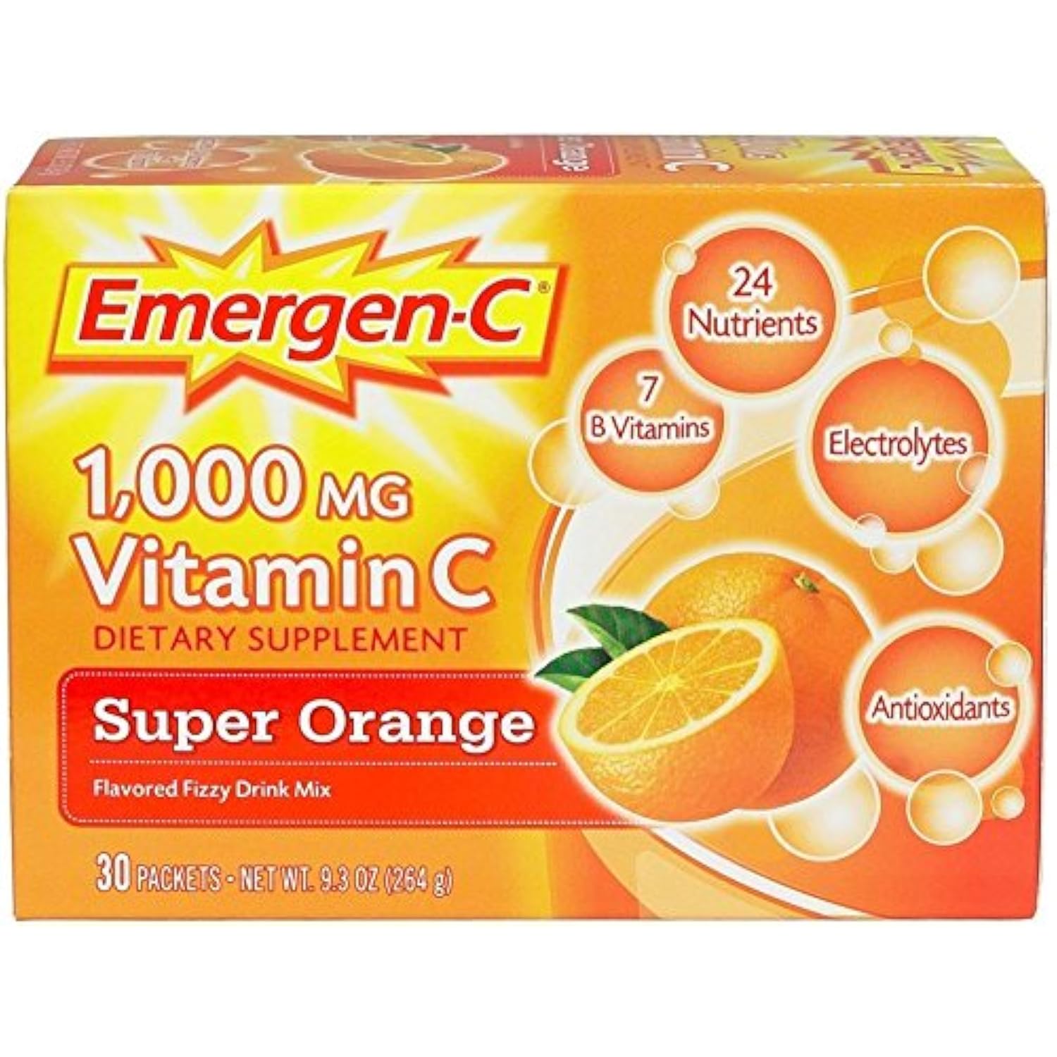 EmergenC Super Orange Vitamin C 30 Count, Value Pack of 4 (total 120