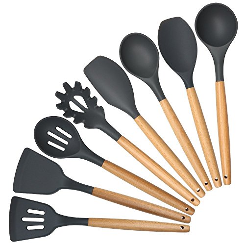 Silicone and Wooden Kitchen Utensils Set - 8 Piece