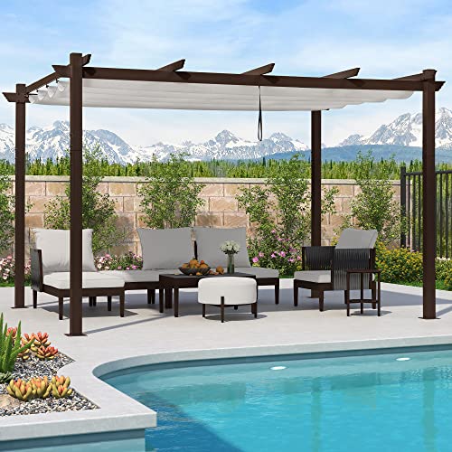 PURPLE LEAF Patio Pergola 10' x 13' Retractable Canopy Metal Frame, White image 24