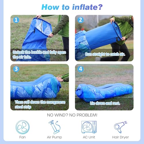 Inflatable Sofa – Inflatable Camping Sofa Lounger with Portable Waterproof Bag, 195 x 70 cm Anti-Leak Inflatable Sofa Air Mattress Chair for Beach, Pool, Camping, Hiking, Parties, Travel