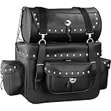Motorcycle Sissy Bar Touring Luggage w/Studs 2 Piece Bag Set Harley Cruiser (Black)