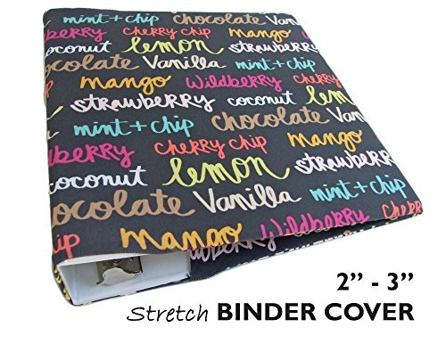 Three Ring Binder Accessories ICE CREAM FLAVOR, Stretch Fabric Binder Cover for 2 - 3 in Wide Binder, Recipe Binder 8.5 x 11