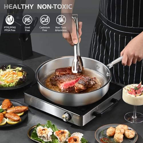 Tieplis 16-Piece Stainless Steel Pots and Pans Set, Non-Toxic Cookware Set with Steamer & Visual Lid, Kitchen Induction Cookware with Utensil Sets, Pot Protectors and Apron for Oven & Dishwasher Safe
