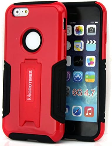 Microtimes Hybrid Robot Silicone + pc with Kickstand shockproof Protection Case Cover and Locking Belt Swivel Clip Designed specifically for iphone 6 4.7-inch(red)