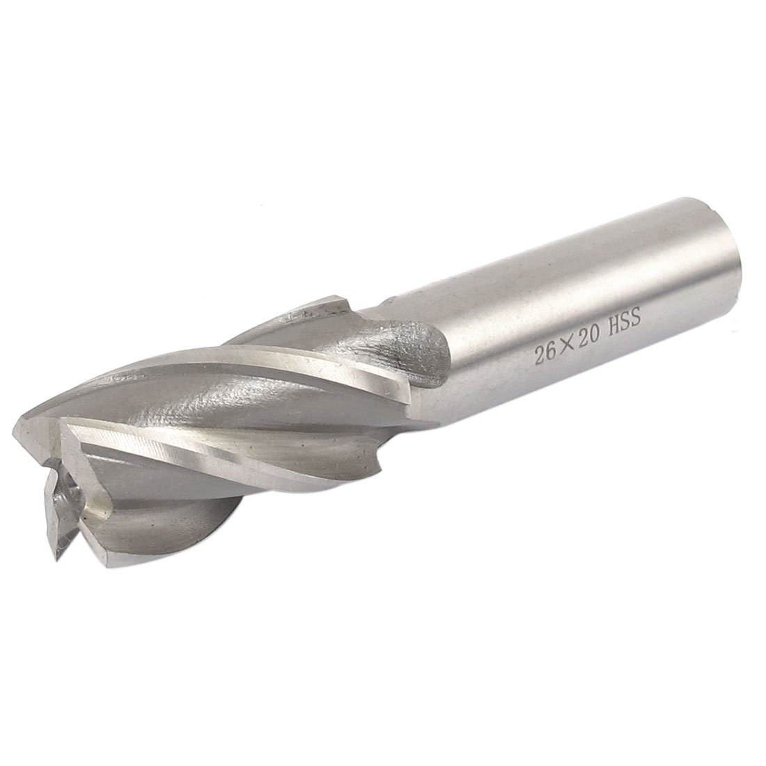 sourcing map 20mmx26mmx45mmx121mm Machining Cutting Tool Helical Groove 4 Flute Straight Shank Milling Cutter End Mill