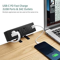 Desktop Clamp Power Strip with USB, Surge Protector