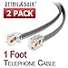 (2 Pack) 1 Foot Modular Telephone Cord, 6P4C RJ11 Plugs, 4 Conductor Wire Phone Line Cable (12 Inches, Gray)