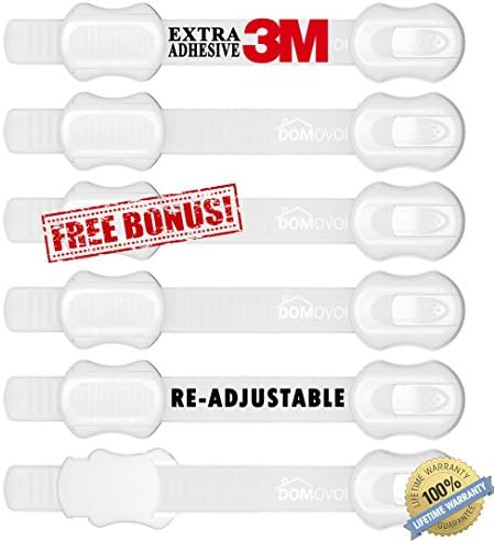 Adjustable Child Safety Locks By DOMOVOI - Ideal For Child Proofing Your Whole Home - Cabinets, Toilet Seats, Doors, Drawers &amp; All Appliances - Durable Material Construction - Extra 3M Tapes