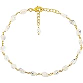 CRYSTALINES Natural Rainbow Moonstone Gemstone Cluster Anklet, Polished Tumbled Stone Rosary Chain, Moonstone Crystals Ankle Bracelet, Gold Plated Handmade Boho Jewelry, Christmas Gift 9+1.50inch