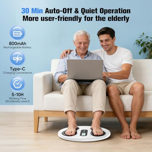 Circulation Stimulator for Feet and Legs, EMS Foot Massager with 8 TENS Pads, 12 Modes and 20 Intensity Levels, Electric Foot Massager Relieves Neuropathies and Circulation