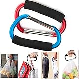 Grocery Bag Holder Handle Carrier Tool,Magnolian 2 Pack Extra-large D-Shape Super-handy Snap Hook Hanger, Mommy Hook Carry Handle With Soft Foam Grip