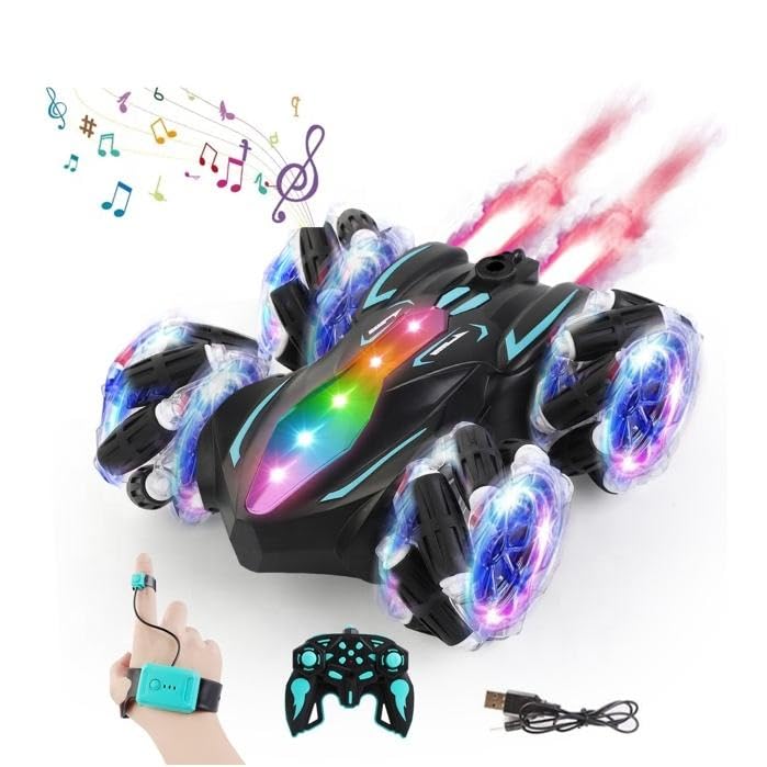Sabocha RC Stunt Car, Remote Control Car with Gesture Control, 2 Sided 360° 2.4Ghz 4WD RC Drift Cars with Lights Spray Music, Birthday Gifts for 6-13 year old Boys Girls