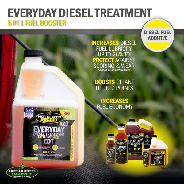 HOT SHOT’S SECRET EVERYDAY DIESEL TREATMENT 32OZ, 6-IN-1 DIESEL ADDITIVE – INJECTOR CLEANER, FUEL SYSTEM CLEANER, FUEL ADDITIVE BOOSTS CETANE