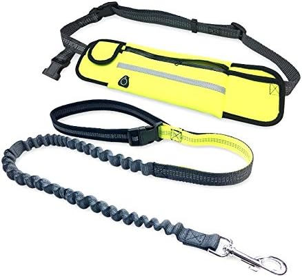 Hands Free Dog Leash Set With Waist Belt Smartphone Pouch Reflective Stitching Puppy Bungees Rope For Small Medium All Sizes Dogs Walking, Running, Biking And Hiking Fit Up To 42" Waist