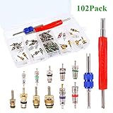 GVDOR Car Air Conditioner Valve Core HV A/C Schrader Valve Cores Accessories 106Pcs for R12 R134a Refrigeration Tire Valve Stem with Dual-Head Installer Dismantling Remover Tool Kits Replacement