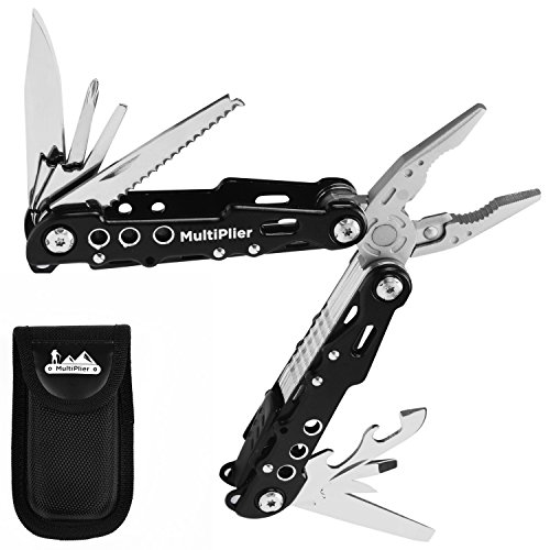 Multi Tool with Sheath - Multitool Camping Tools EDC Gear - Everyday Carry Pocket Tool - Pocket Screwdriver Pocket Knife - Safe Locking Stainless Steel Blades - Internal Spring Loaded Pliers