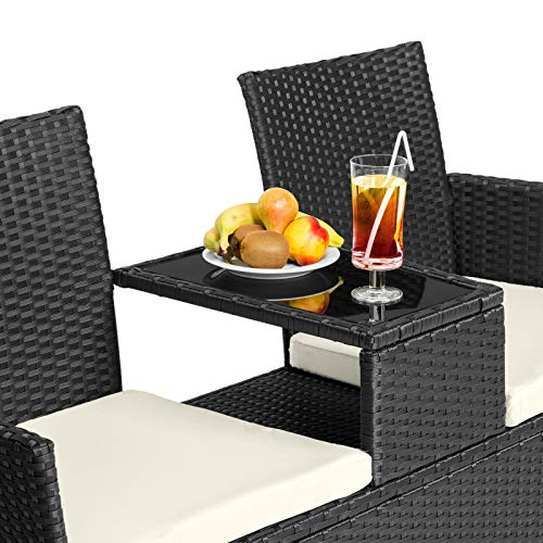 Poly Rattan Gartenmöbel Sitzbank mit Tisch Lounge Bank Sofa Gartenbank (Color : Schwarz | 401547) – Bild 5