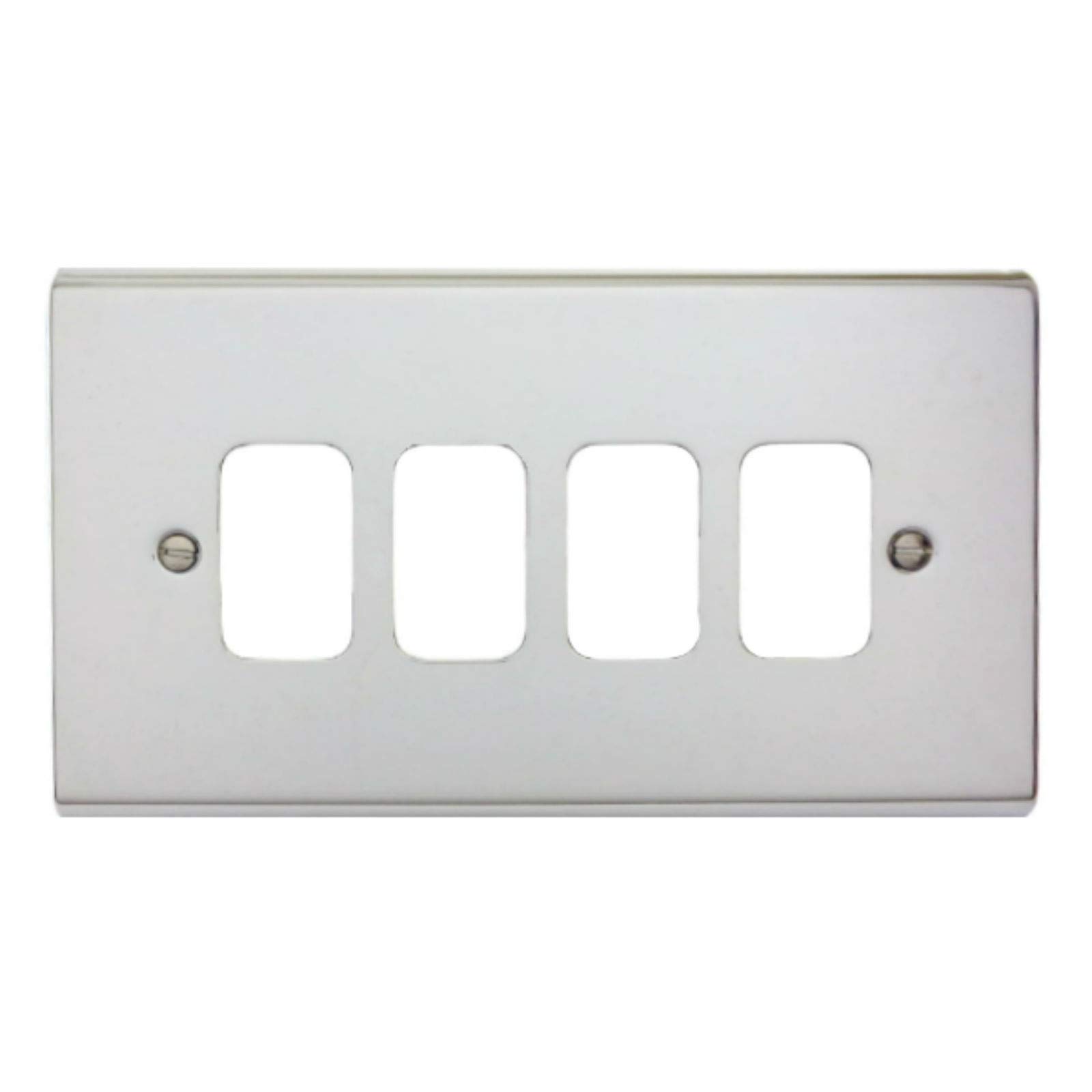 Deta G3424CH 'Slimline Decor' Grid Switch Cover Plate - Polished Chrome 4 Gang