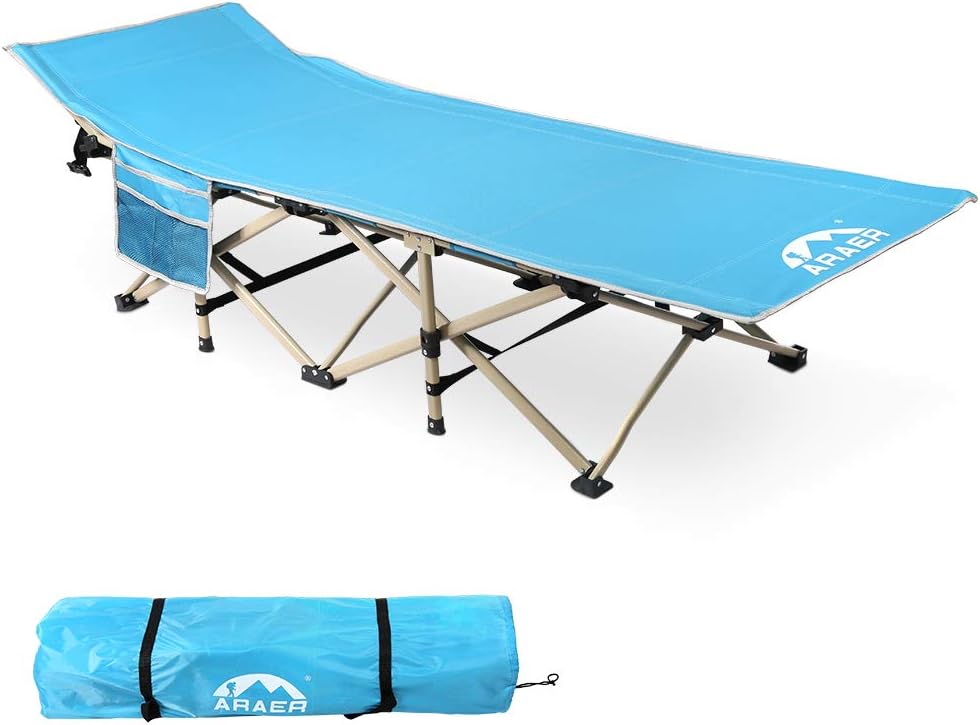 Foldable Camping Bed Cot 450LBS (Max Load) Portable Outdoor Home Office Lounger Bed for Adults Kids Double Layer 600D Fabric Thicken Tubes Side Pocket with Carry Bag 74.8"x 26.4"x 13.8"