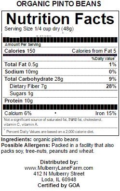 Pinto Beans, 5 lbs (five pounds), Dried, USDA Certified Organic, Non-GMO, BULK