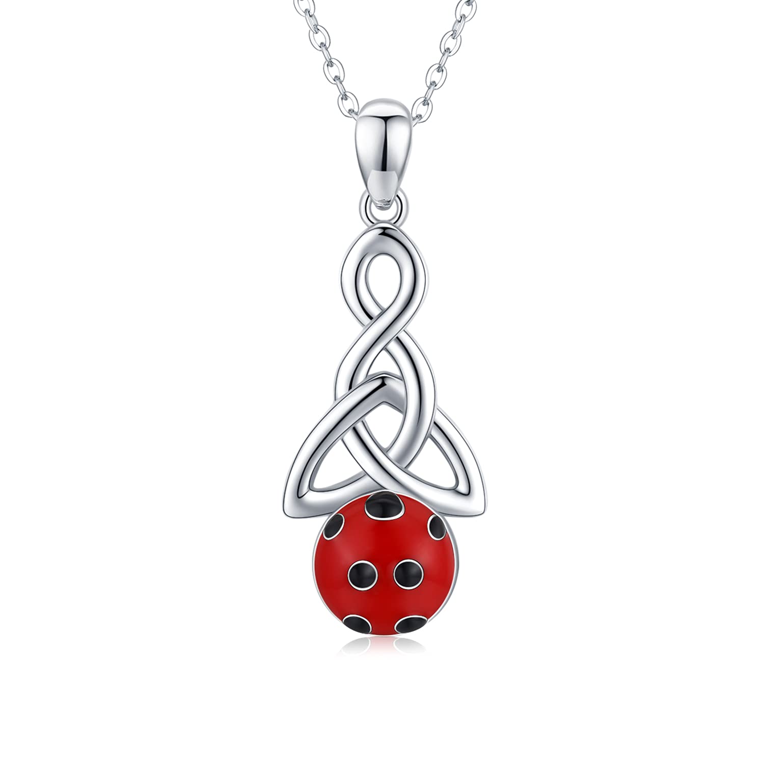 Midir&Etain Ladybug Necklace for Women Girls 925 Sterling Silver Irish Celtic Trinity Knot Pendant Necklace Ladybug Jewellery Gifts for Daughter