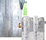 Hedda Blad 2 Pairs of Curtains, 4 Panels, White/Black Floral Pattern