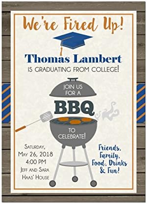 Graduation BBQ Cookout Invitation, Match with School Colors, High School or College Graduation Party Invitations, Base price is for 10 5x7" cardstock invitations with white envelopes