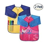 ABCDOK Kids Art Smocks 2 Pack, Children Waterproof Artist Painting Aprons Long Sleeve with 3 Pockets for Age 2-7 Years