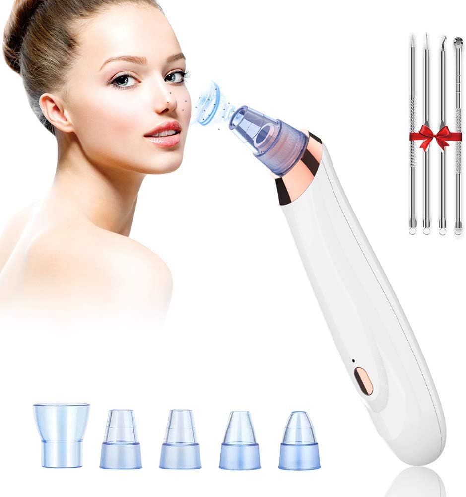 Blackhead Remover Pore Vacuum, VOVT Upgraded USB Rechargeable Blackhead Removal Tools with 3 Adjustable Strength and 5 Replaceable Probes for Blackhead Acne Facial Pore Clean (White)